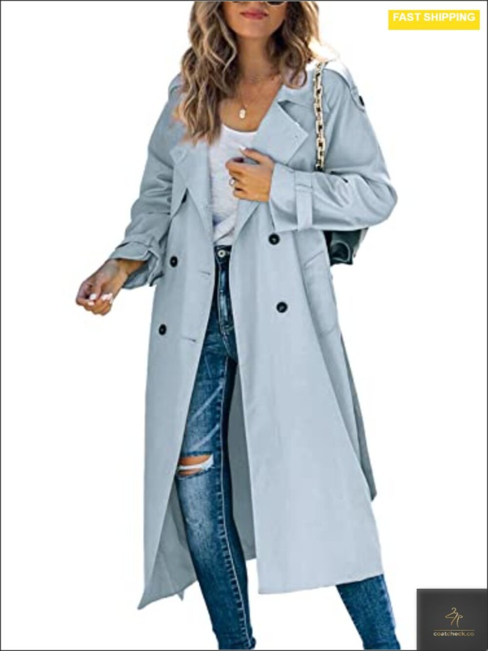 Women's Long Trench Coat Double Breasted Windproof 100% Polyester Belted